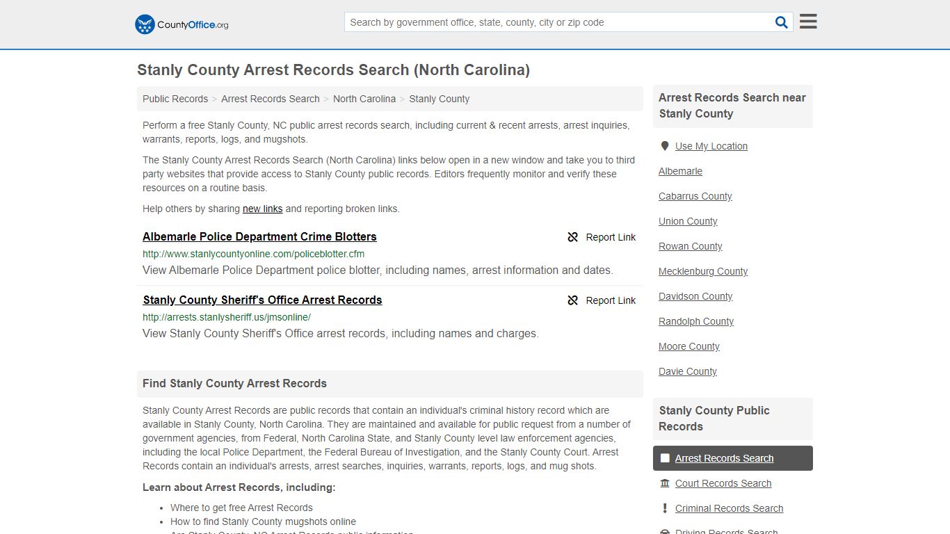 Arrest Records Search - Stanly County, NC (Arrests & Mugshots)